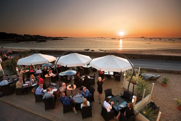 Beach view terrace at sunset